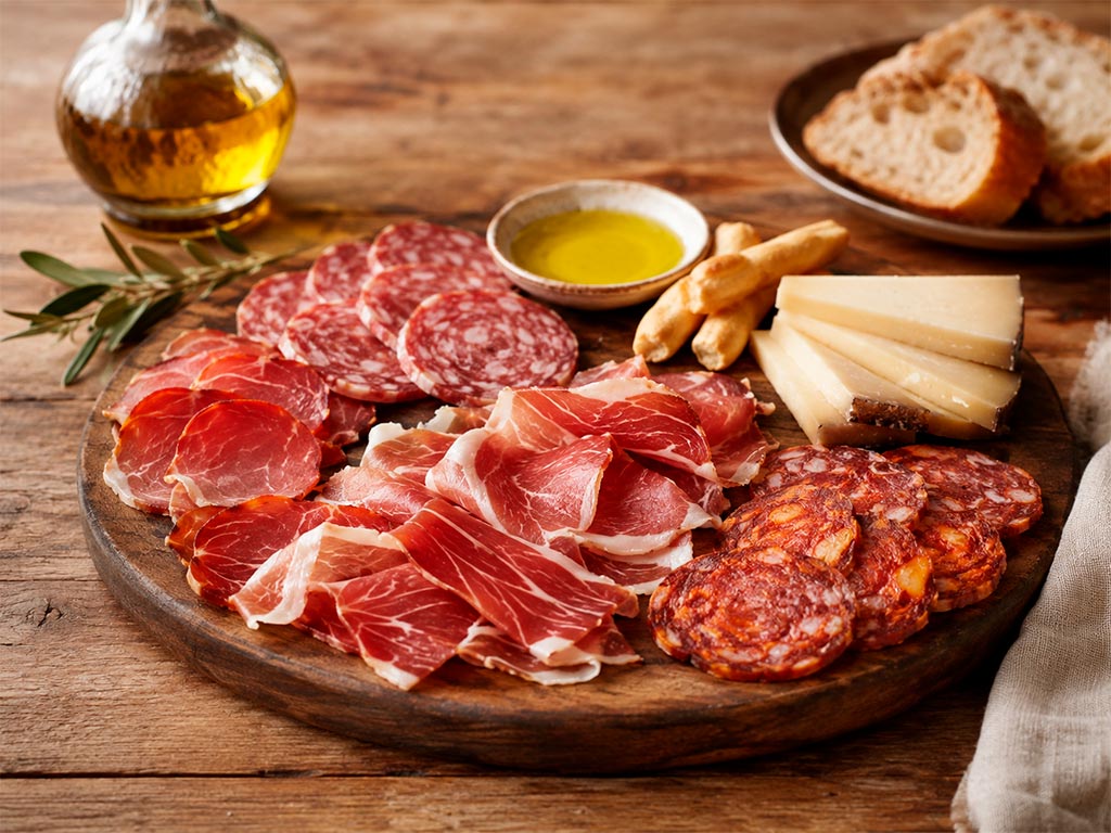 Tabla ibérica con jamón ibérico, embutidos artesanos, queso y aceite de oliva virgen extra de Ibéricos Jesús Sanz